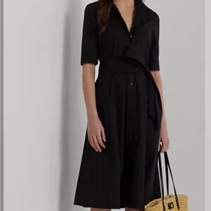 Ralph Lauren belted cotton-blend shirt dress sz 12 , Polo Black